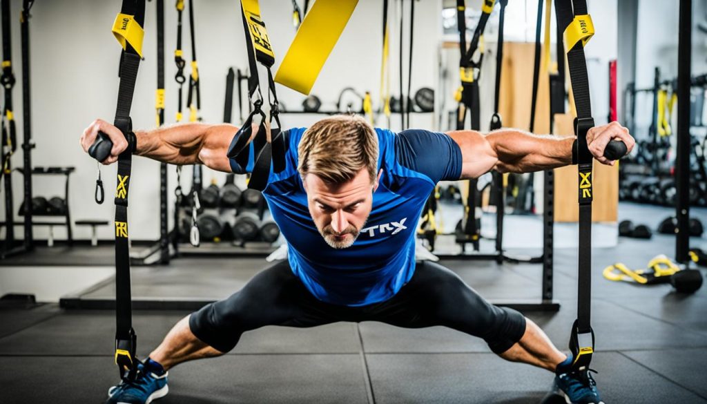 Lower body strengthening with TRX squats and lunges